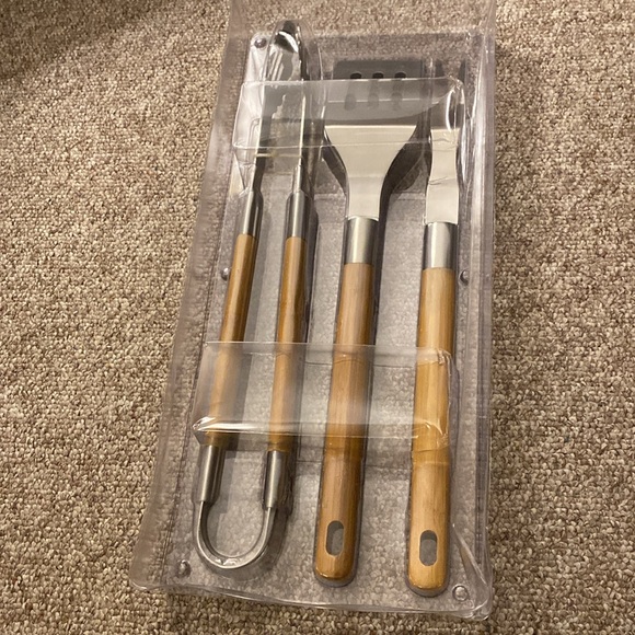 Rachel Ray 3 piece BBQ Bamboo Tool Set Fork Tongs Slotted Turner - Picture 8 of 8